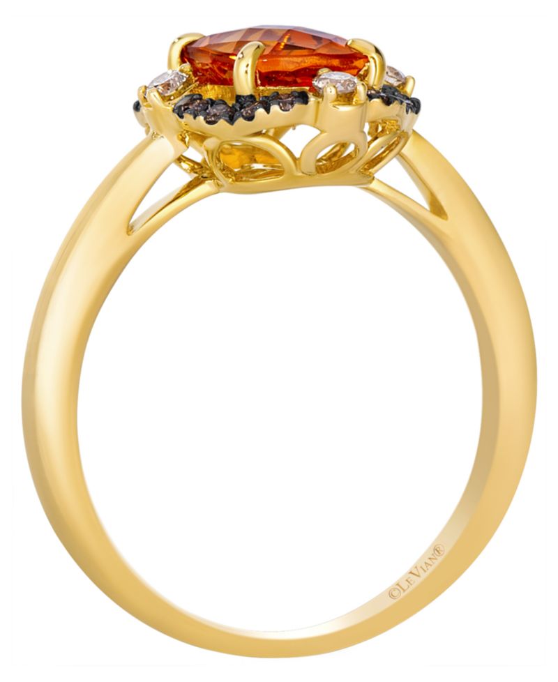 Cinnamon Citrine® cushion cut (1-1/6 ct. t.w.), Nude Diamond (1/10 ct. t.w.) & Chocolate Diamond (1/8 ct. t.w.) Ring in 14k Honey Gold