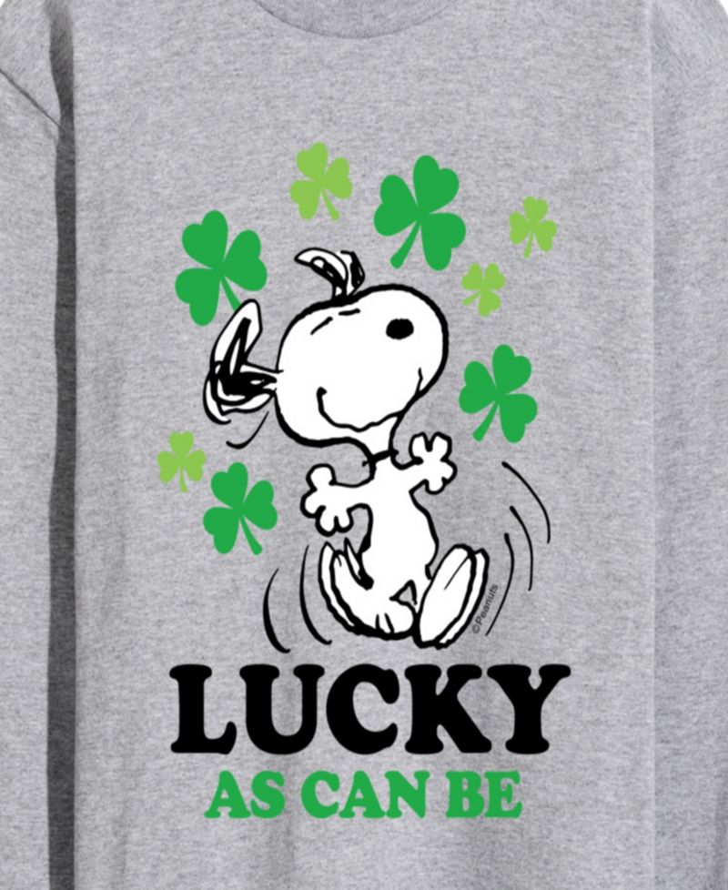 Men's Peanuts Snoopy Lucky as can be St. Patrick's Day Long-Sleeve Graphic T-Shirt