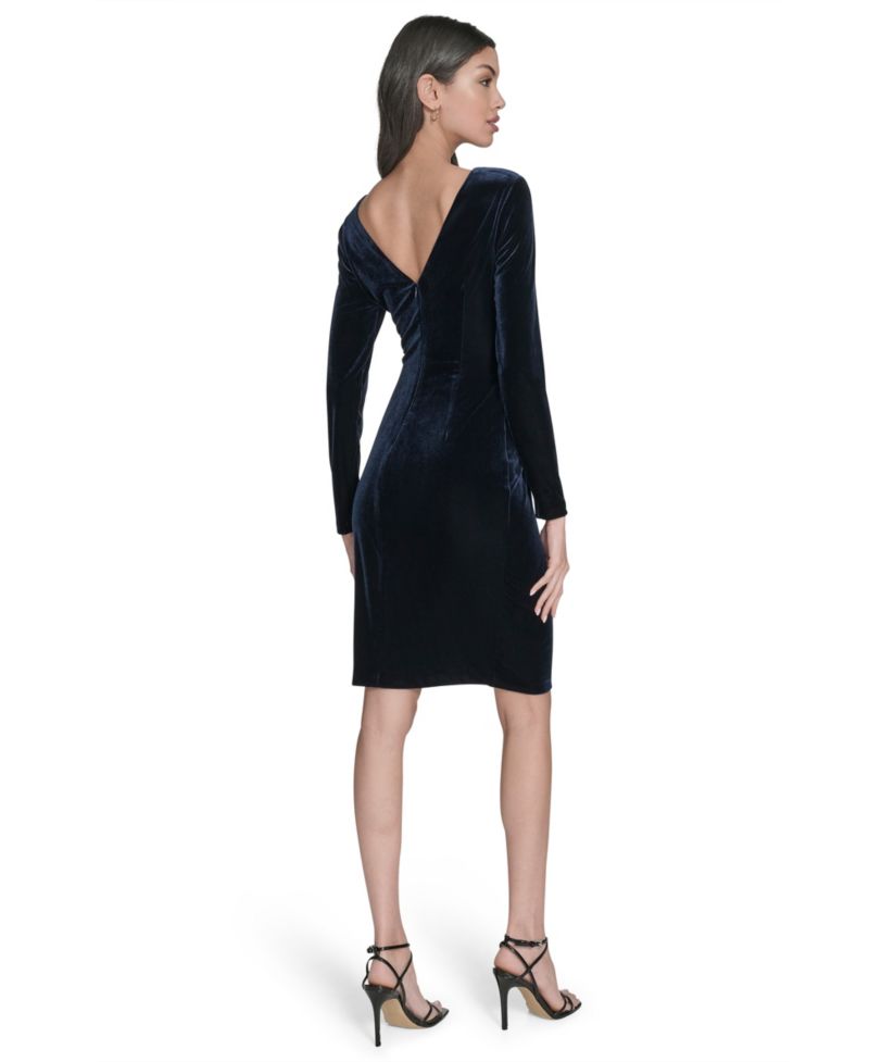 Petite Long-Sleeve Velvet Sheath Dress