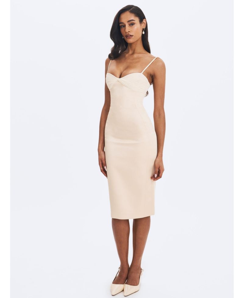 Women's Gracie Butter Ruched Satin Midi Dress
