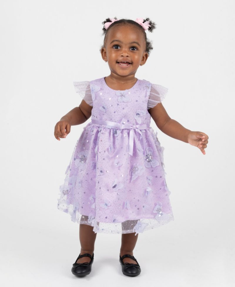 Baby Girls' Short-Sleeve 3D Butterfly Social Dress