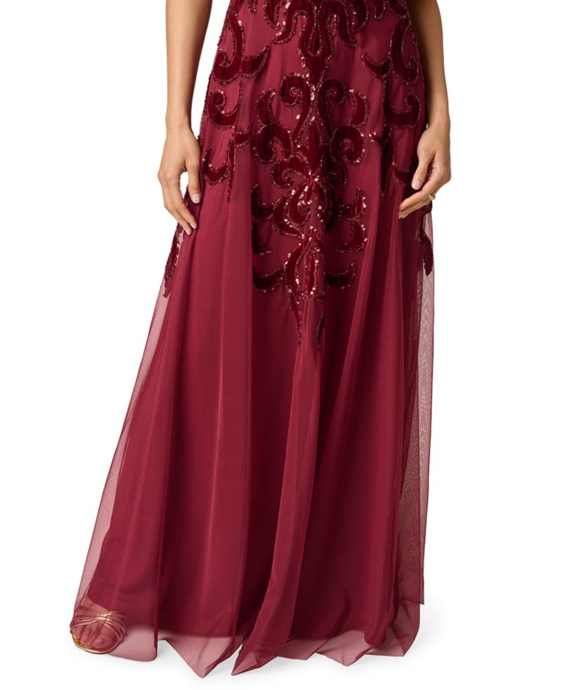 Women's Illusion Bead Mesh Long Beaded Dress
