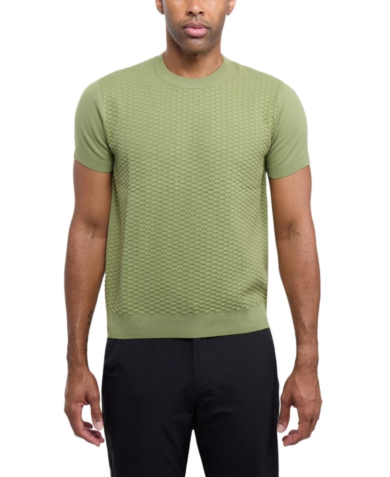 X RAY Men's Crew Rib Neck Checkered Sweater