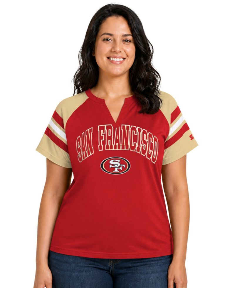 Women's Scarlet San Francisco 49ers Plus Size Game On Notch Neck Raglan T-Shirt