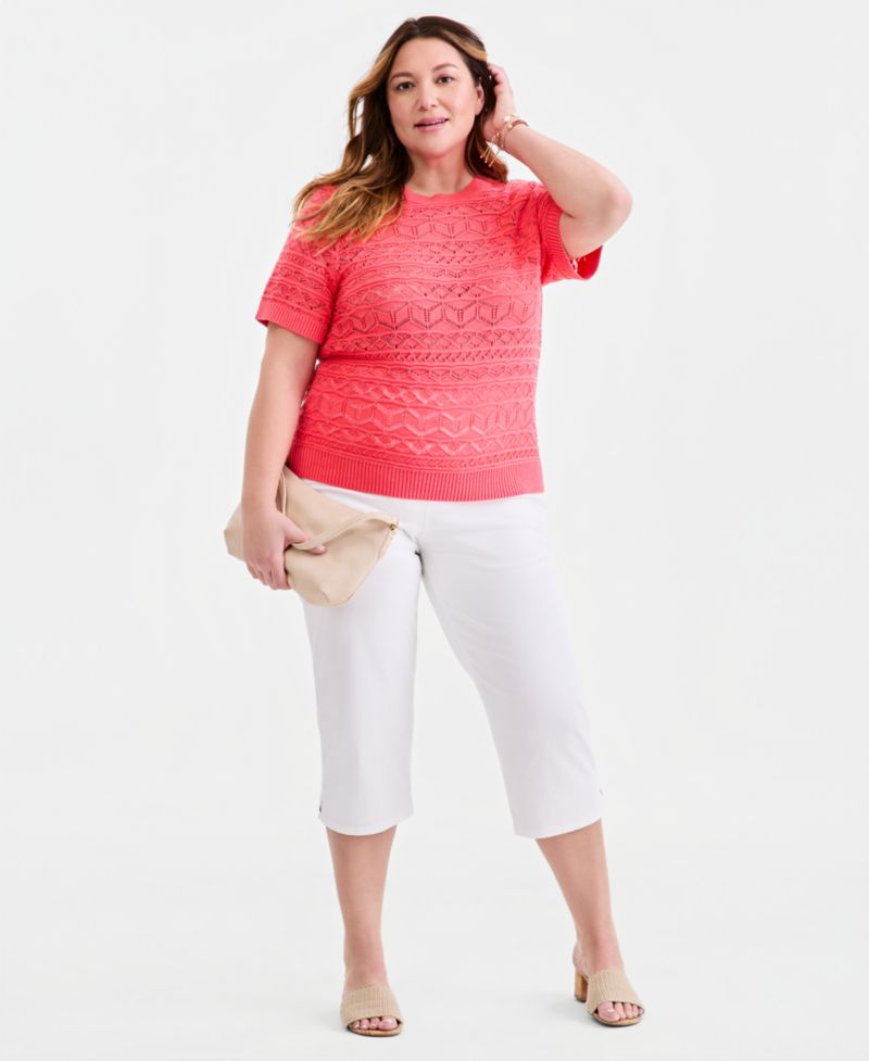 Petite Short-Sleeve Crewneck Sweater