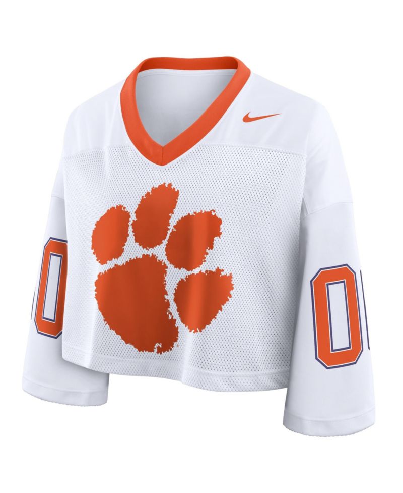 Women's White Clemson Tigers Oversized Logo Cropped Fashion Jersey