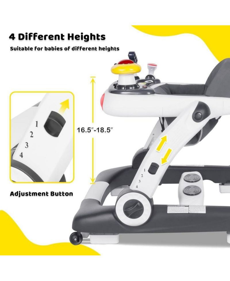 5-in-1 Baby Activity Walker with Music and Lights, Adjustable Height and Safety Bumper