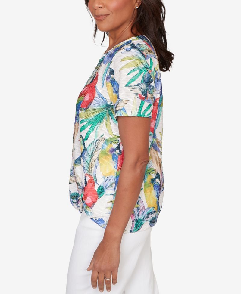 Petite Parrot Tropical Beaded Neck Top