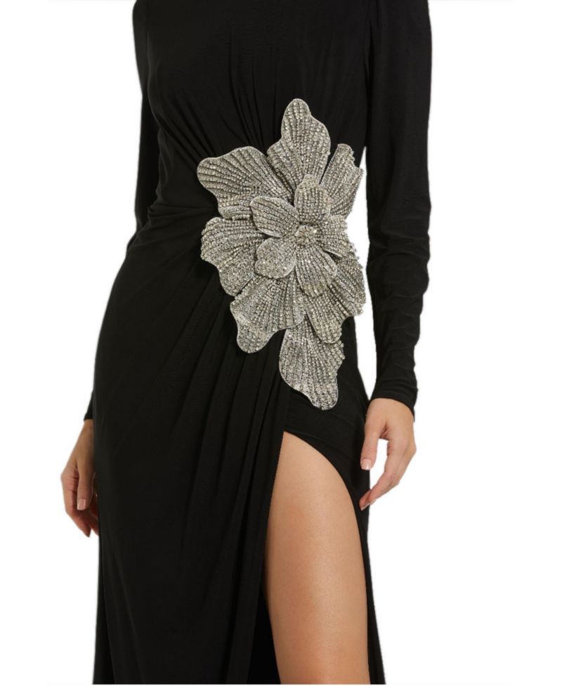 Petite Jersey Gown With Embellished Flower