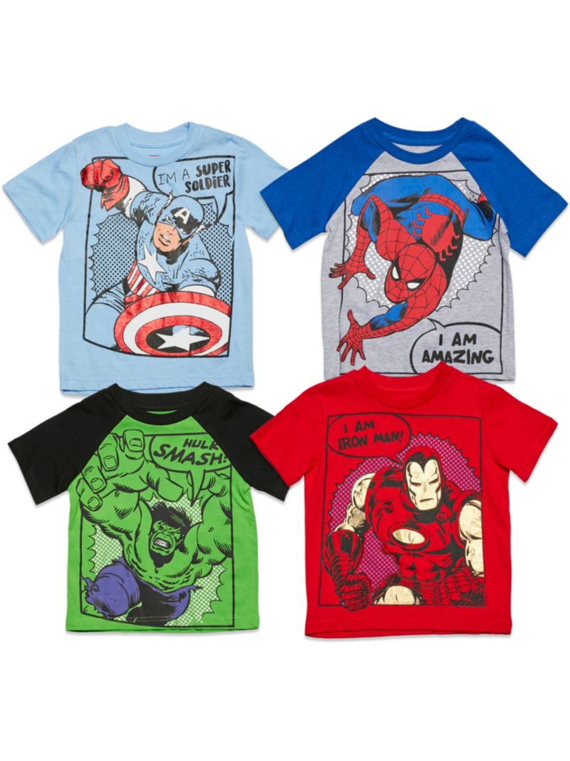 Little Boys Marvel Captain America Black Panther Iron Man Short Sleeve Graphic T-Shirt