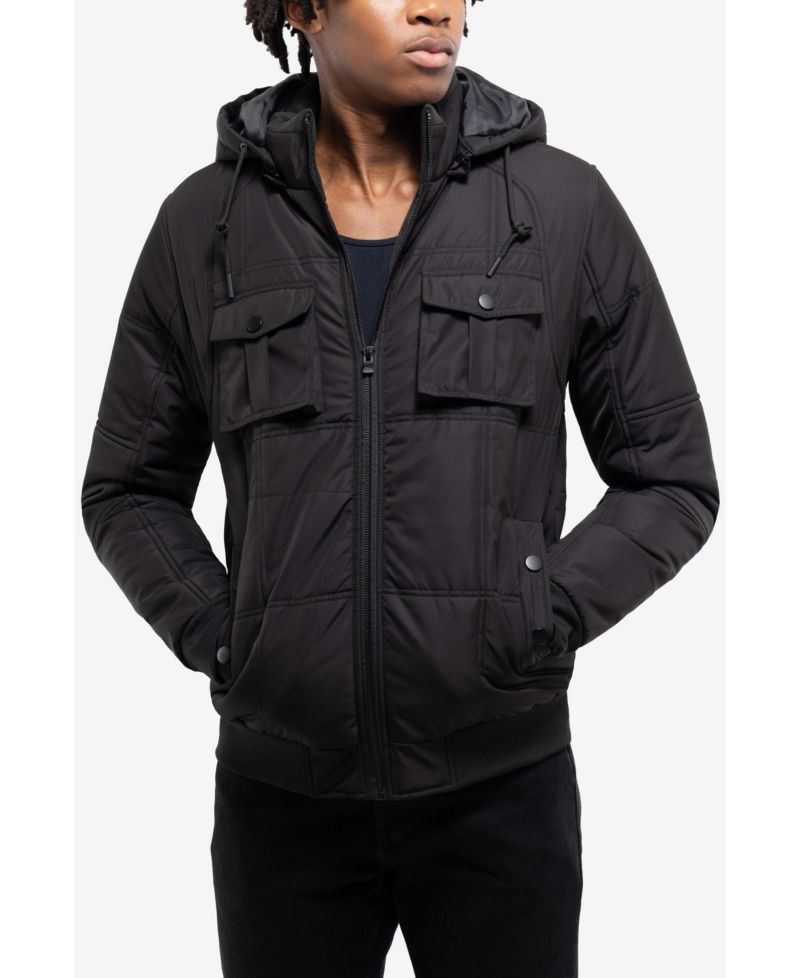 Men's Hooded Puffer Jacket With Patch Chest Pockets