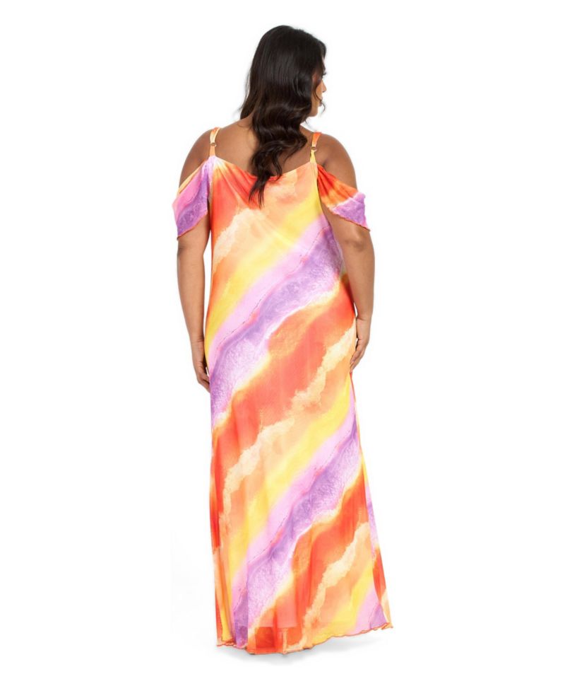 Women's Cold Shoulder Marble Print Maxi Dress