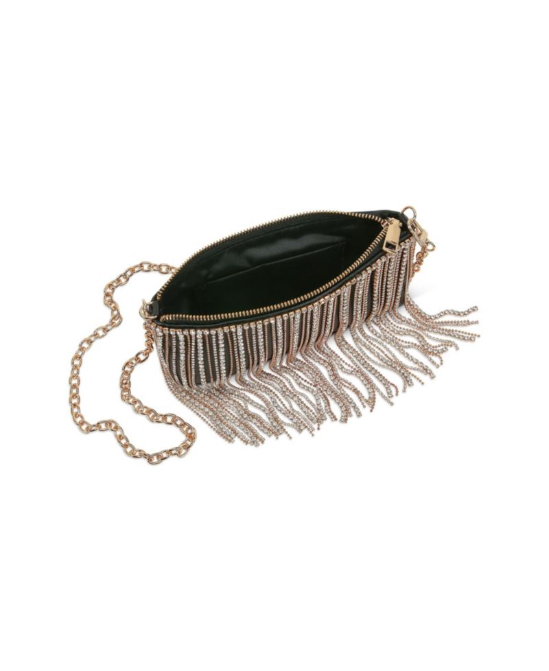 Woman's Piper Crystal Fringed Leather Zip Top Crossbody