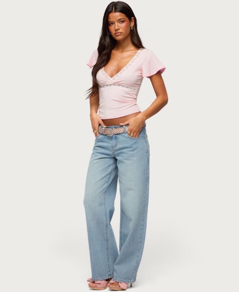 Womens Yvetta Lacey Flutter Sleeve Top