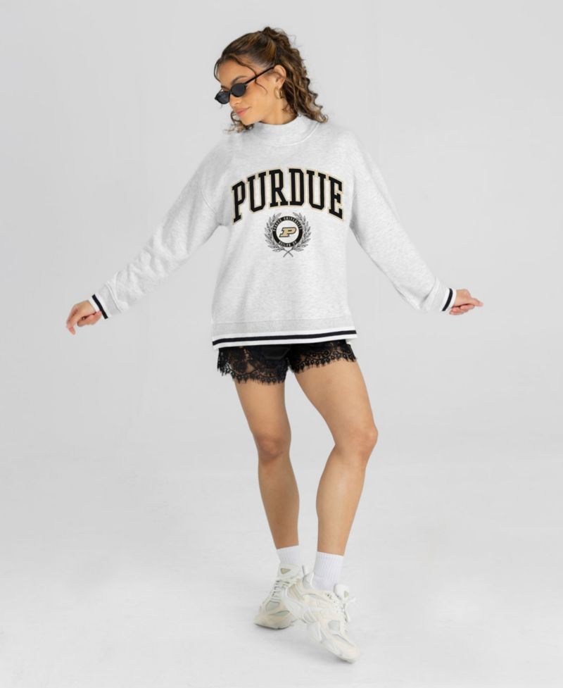 Women's Gray Purdue Boilermakers Rally Point Contrast Stripe Mock Neck Sweatshirt