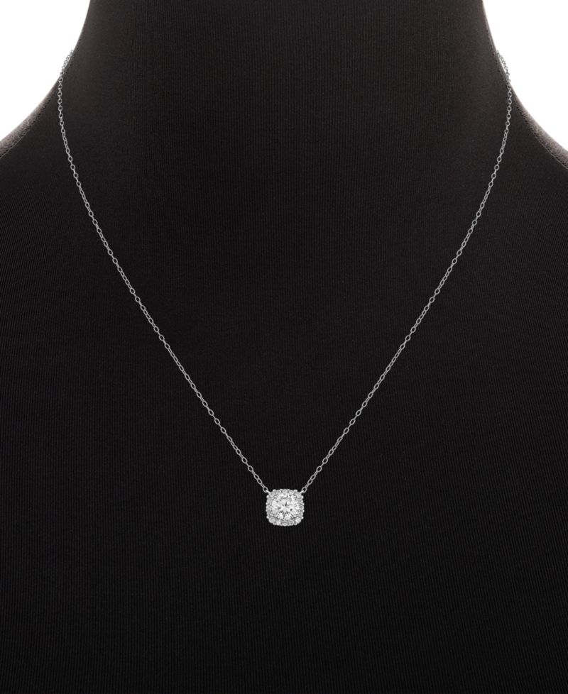 2-Pc. Set Cubic Zirconia Halo Pendant Necklace & Solitaire Stud Earrings in Sterling Silver