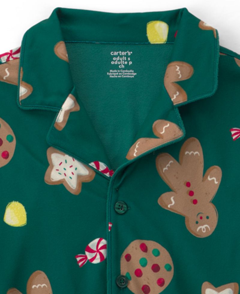 Adult Christmas Gingerbread-Print Loose-Fit Pajama Top and Pants, 2-Piece Set