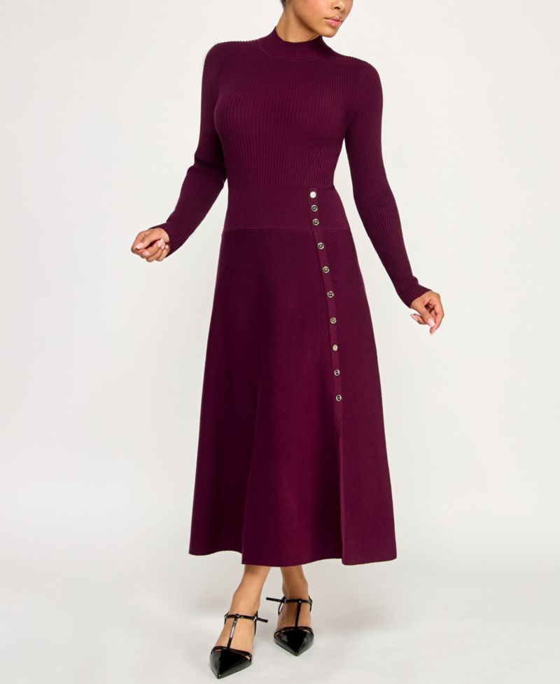 Juniors' Mini Buttons A-Line Sweater Dress