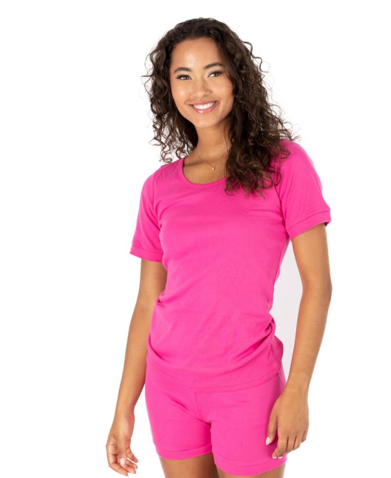 Womens Matching Family Two Piece Cotton Short Sleeve Shirt and Shorts Solid Color Pajamas