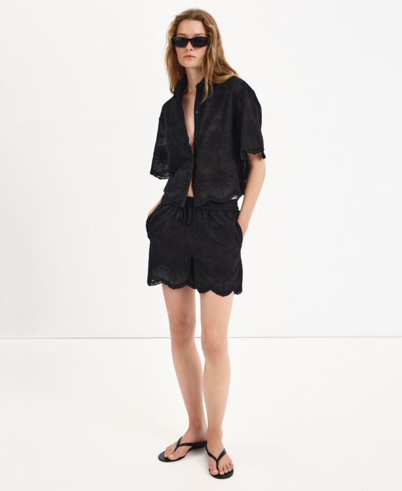 Women's Embroidered Cropped Short-Sleeve Shirt