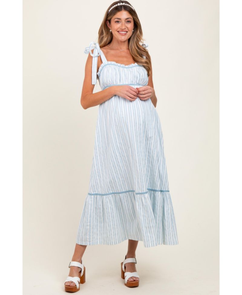 Women's Ivory Striped Bow-Tie Maxi Dress