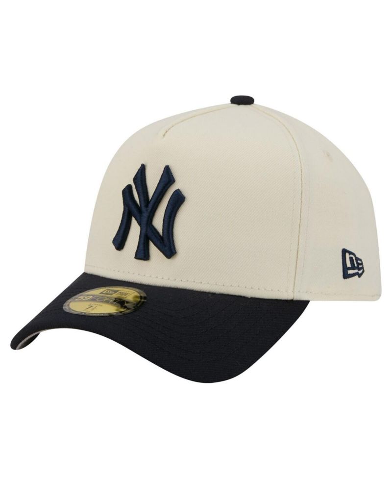 Men's Cream/Navy New York Yankees Chrome A-Frame 59FORTY Adjustable Hat
