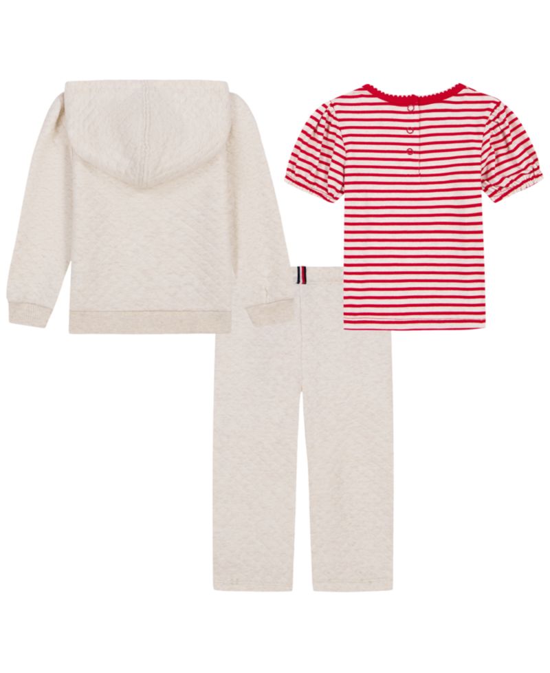 Baby Girls' Zip-Up Hoodie Striped T-Shirt and Wide-Leg Pants, 3-Piece Set