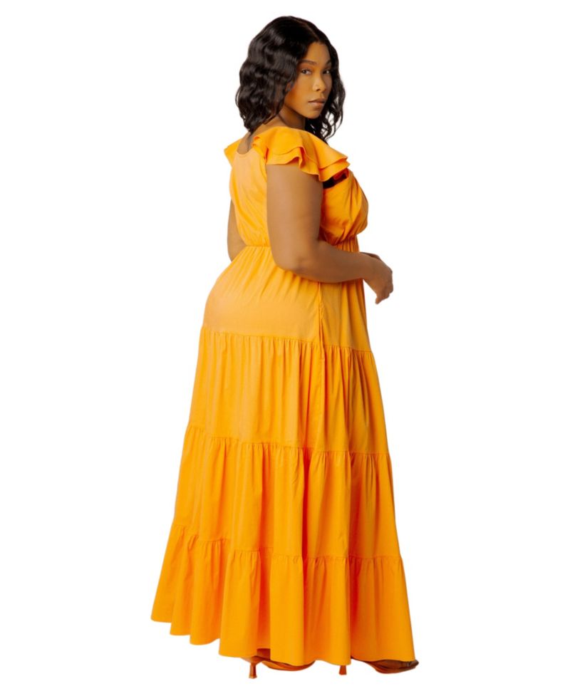 Plus Size Flutter-Sleeve Tiered Maxi Dress