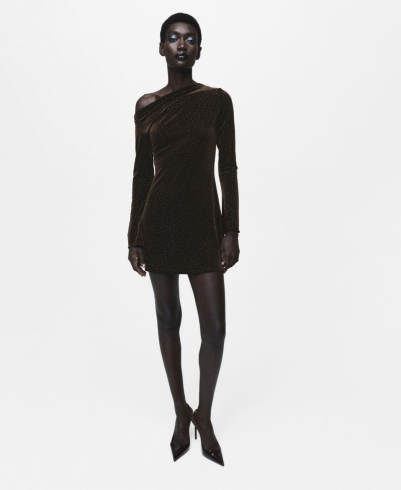 Women's Shiny Details Asymmetrical Velvet Dress