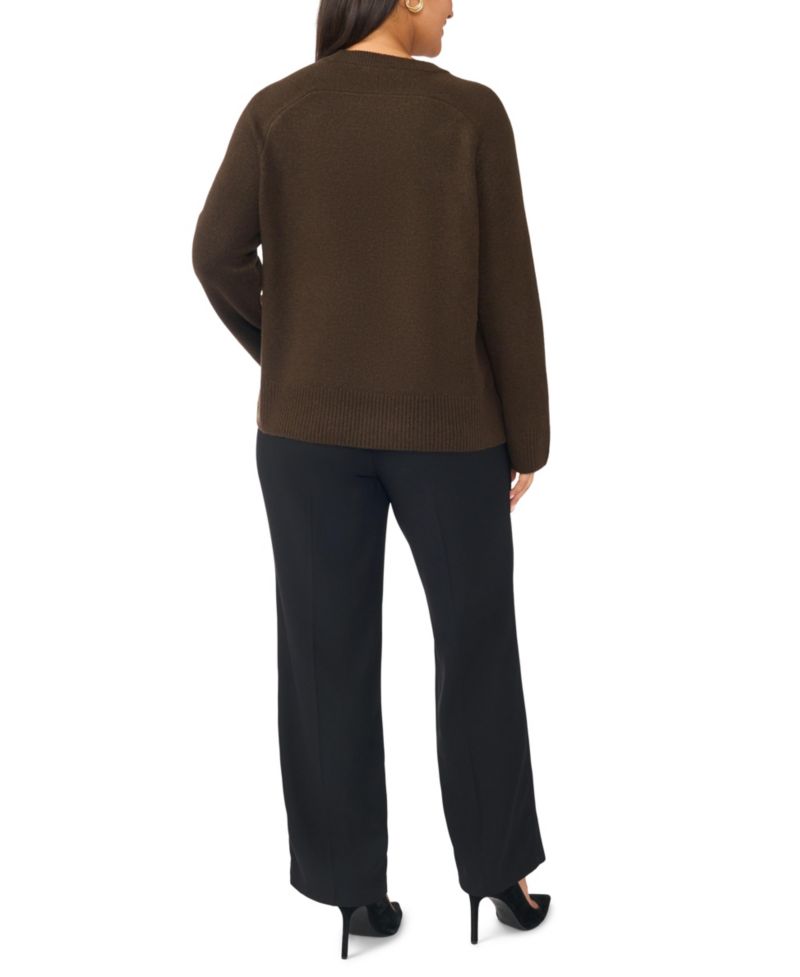 Plus Size Saddle Shoulder Ribbed Cuffs and Hem Crewneck Sweater