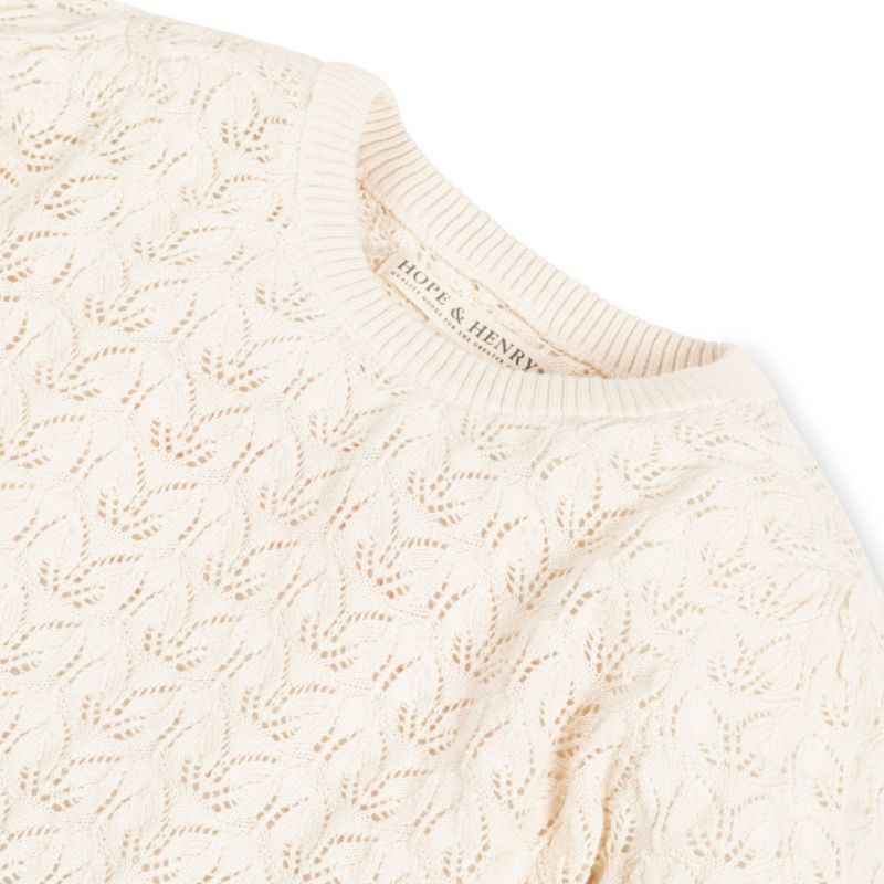 Baby Girls Hope and Henry Long Balloon Sleeve Pointelle Pullover Sweater