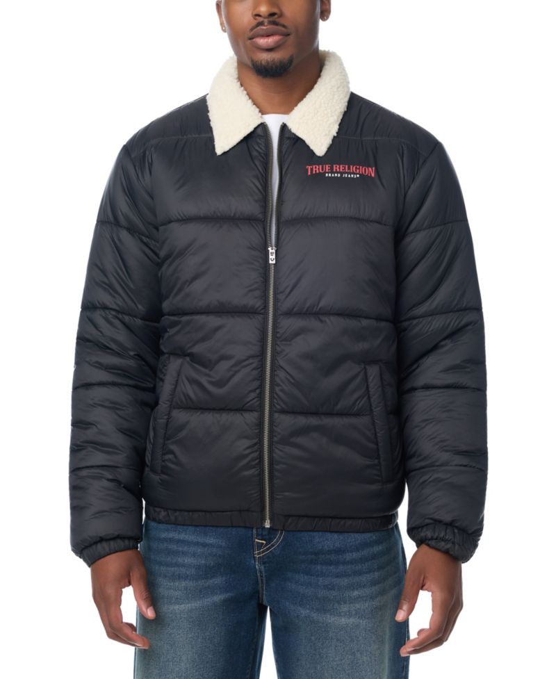 Men's Sherpa Collar Short Regular-Fit Puffer Jacket