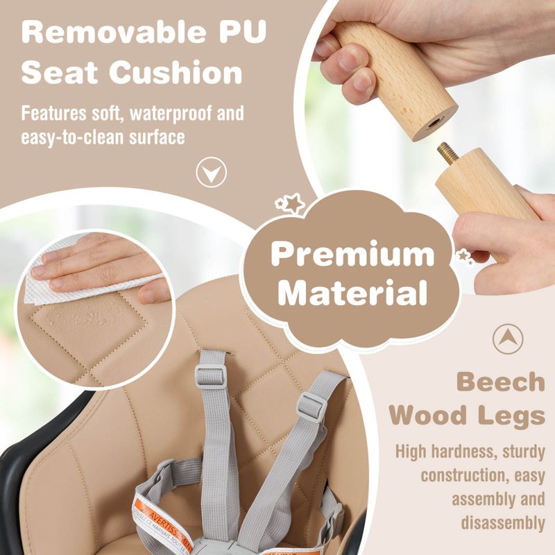 6-in-1 Convertible Wooden Baby Highchair Infant Feeding Chair with Removable Tray