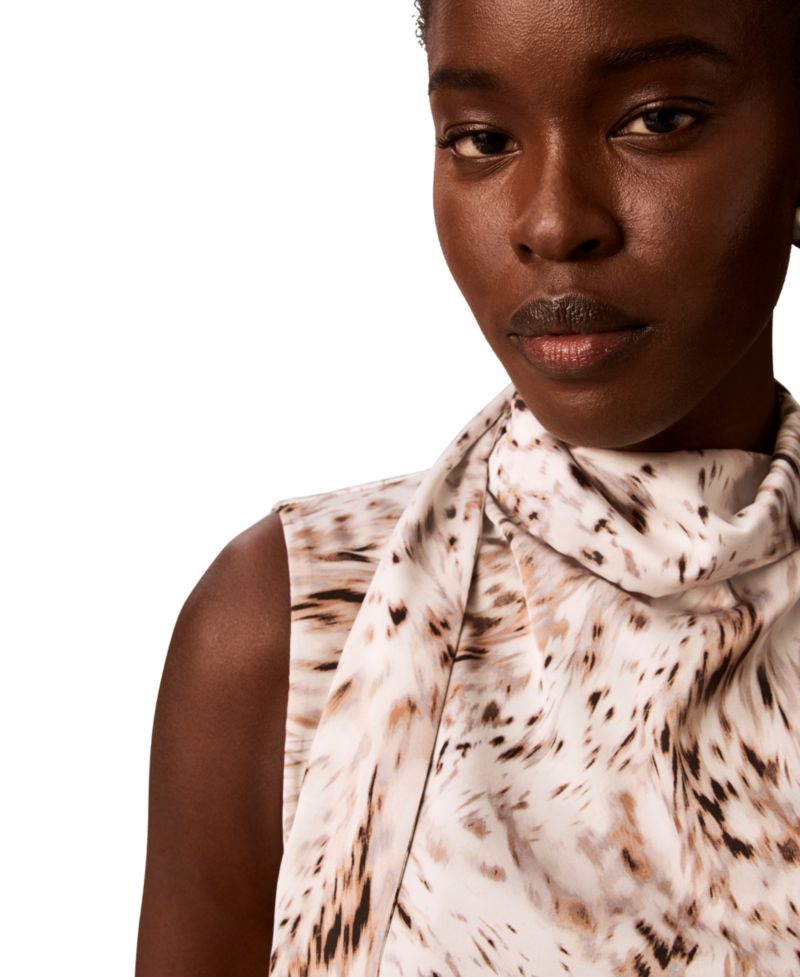 Women's Mock Neck Tie-Front Sleeveless Top