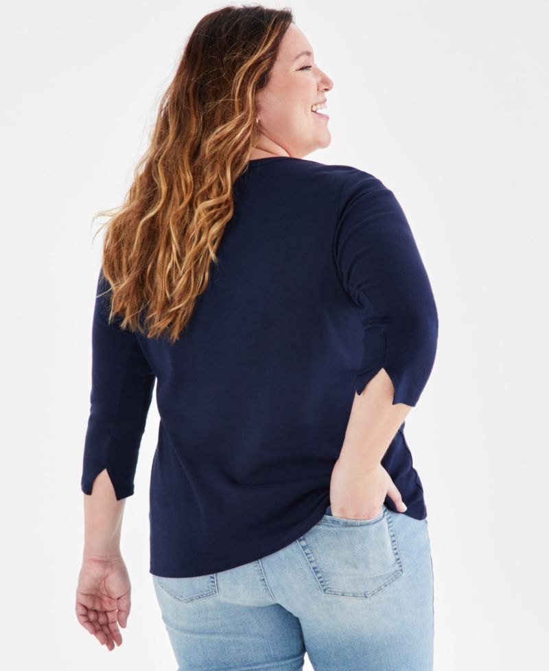 Plus Size 3/4 Sleeve Boat-Neck Top