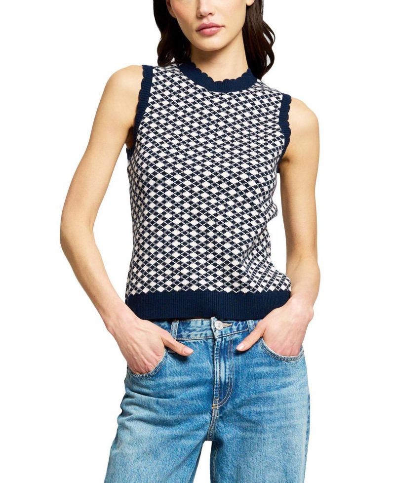 Women's Marlo Sleeveless Crewneck Scalloped Sweater Vest
