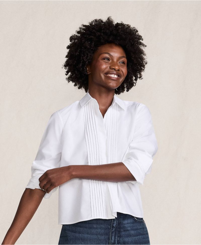 Women's Boxy Cropped No Iron Pintuck Shirt