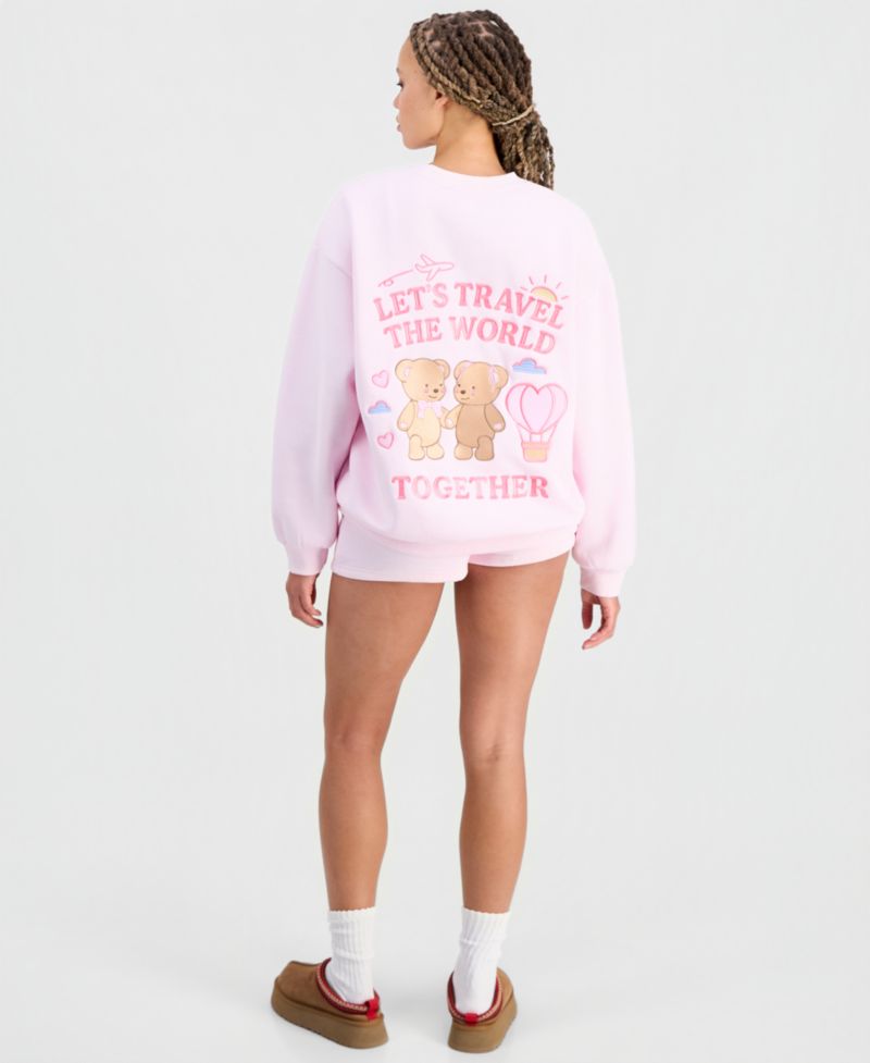 Juniors' Travel Together Embroidered Crewneck Sweatshirt