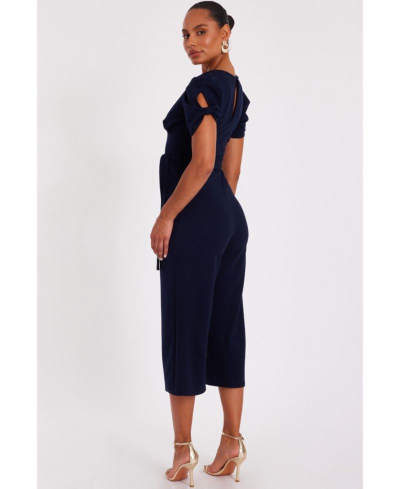 Women's Scuba Crepe Cap Sleeve Wrap Jumpsuit