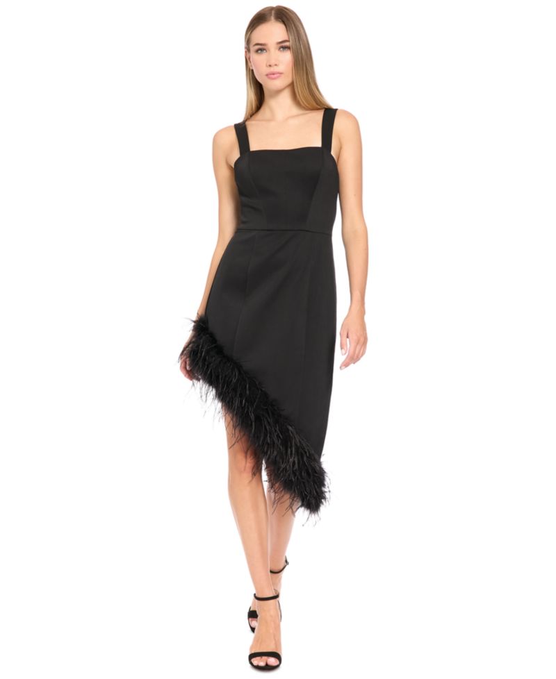Women's Mini Asymmetrical Feather-Trim Dress