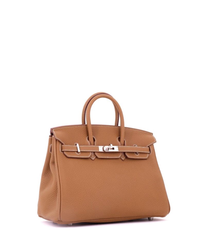 Pre-Owned Hermes Birkin 25 Handbag Brown Togo with Palladium Hardware