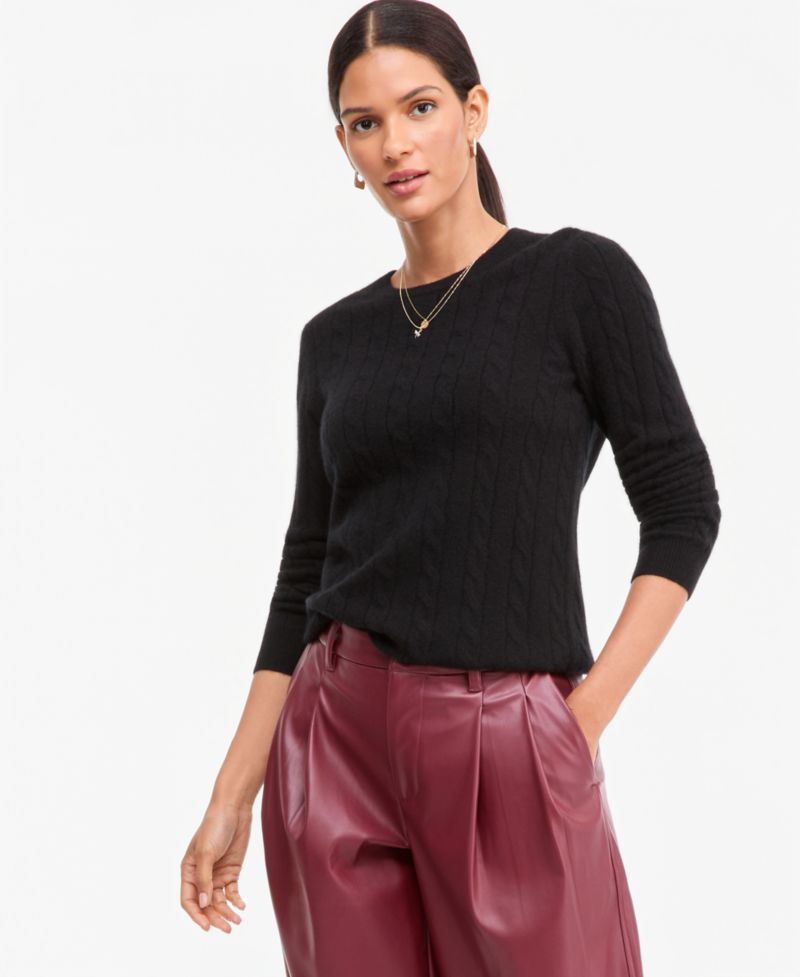 Petite Cable-Knit Crewneck 100% Cashmere Sweater