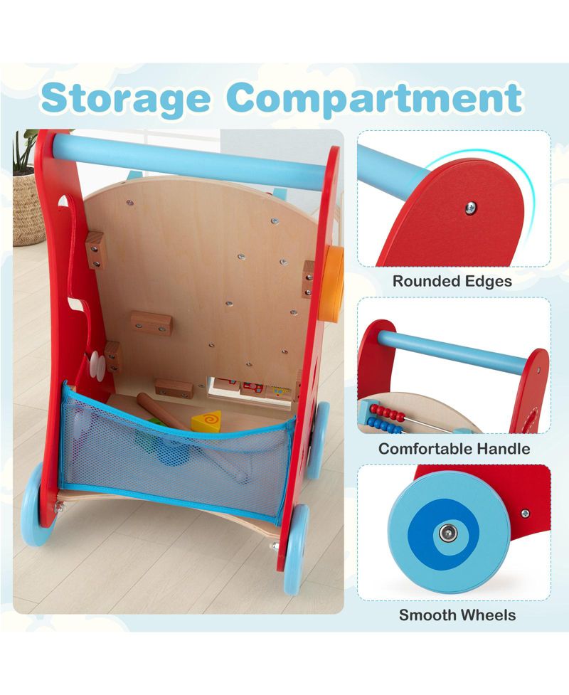 Wooden Baby Walker Baby Push Walker w/ Handle Storage and Wheels Walker Toy