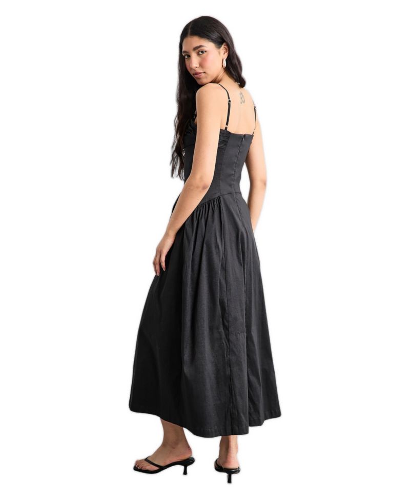 Women's Dropped Waist Ruched Bust Midi Dress