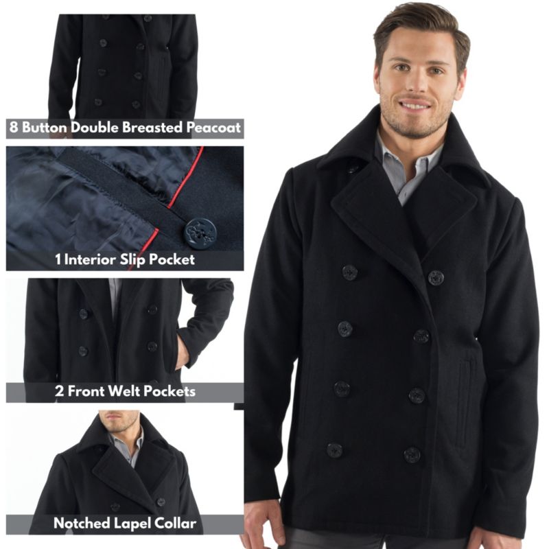 Mason Mens Wool Blend Pea Coat Jacket Double Breasted Dress Coat