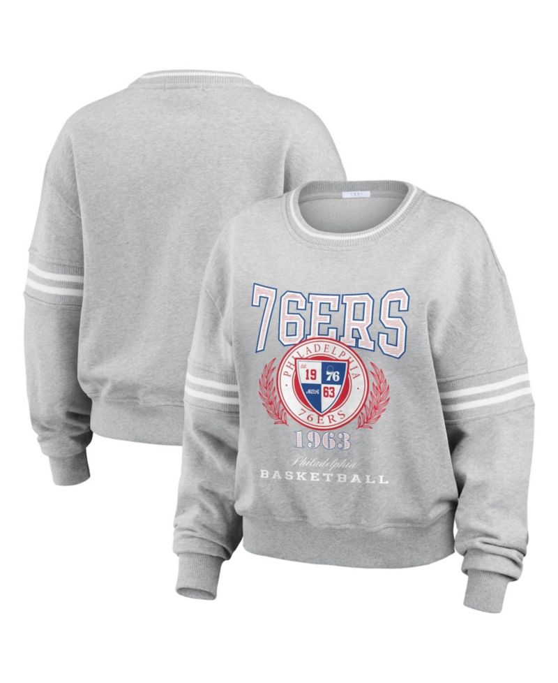 Women's Heather Gray Philadelphia 76ers French Terry Pullover Sweatshirt