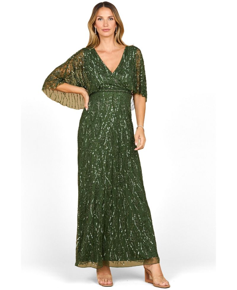 Women's Beaded Gown with Half Cape