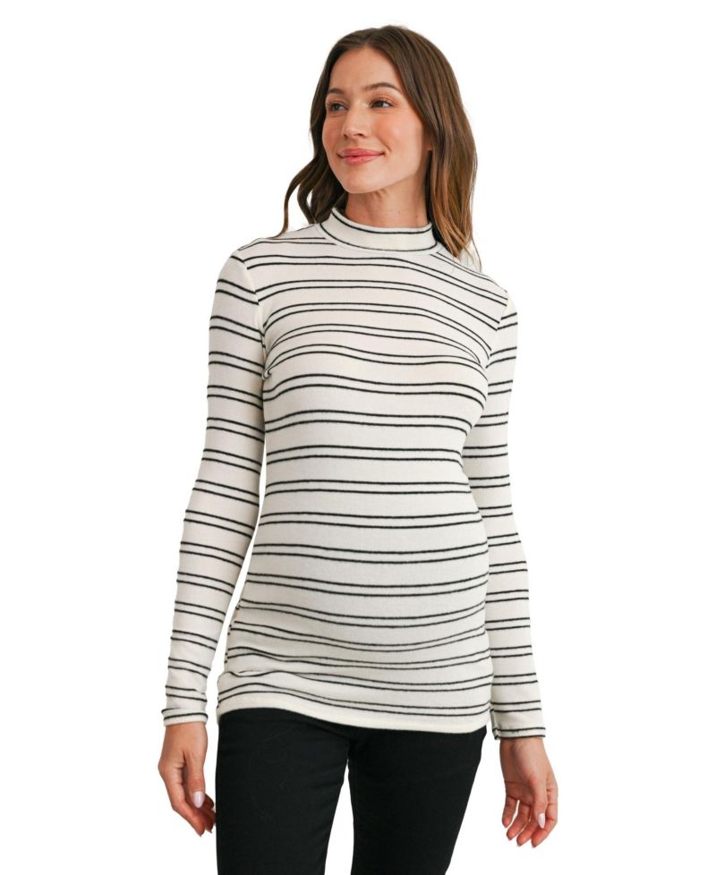 Maternity Striped Mock Neck Long-Sleeve Tunic