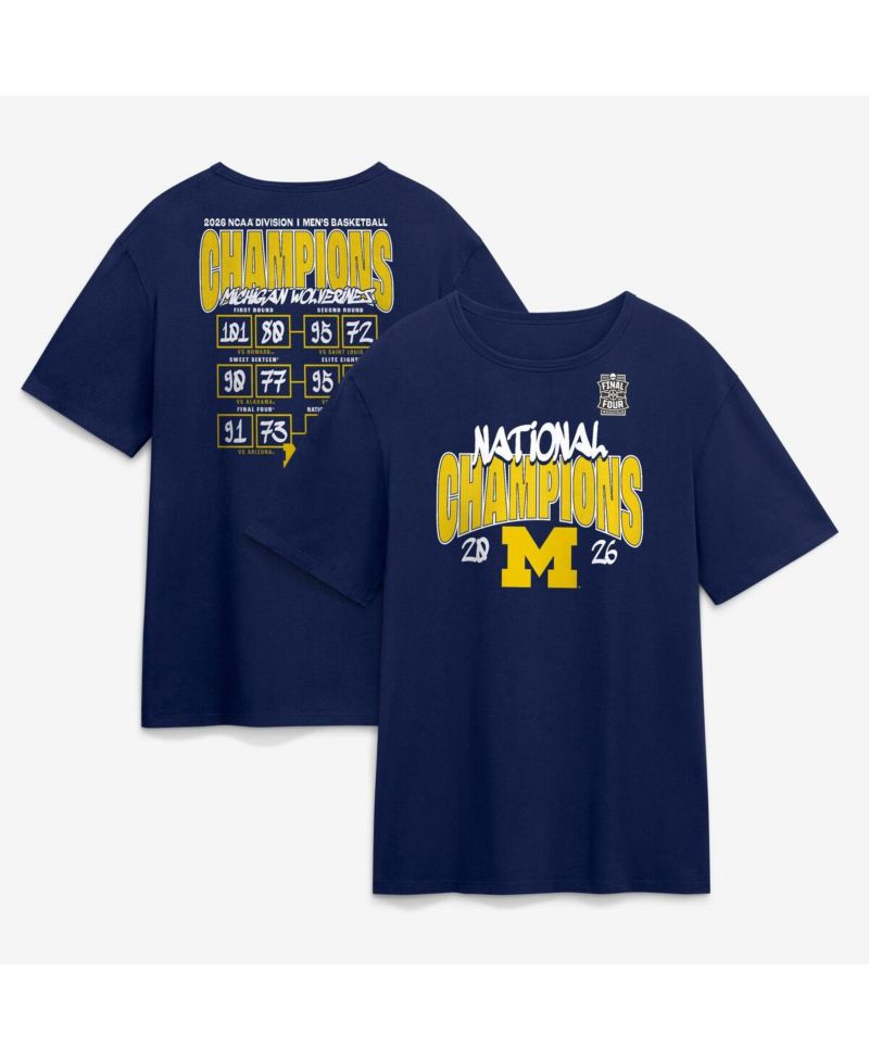 Men's Navy Michigan Wolverines 2026 NCAA Men's Basketball National Champions Schedule T-Shirt