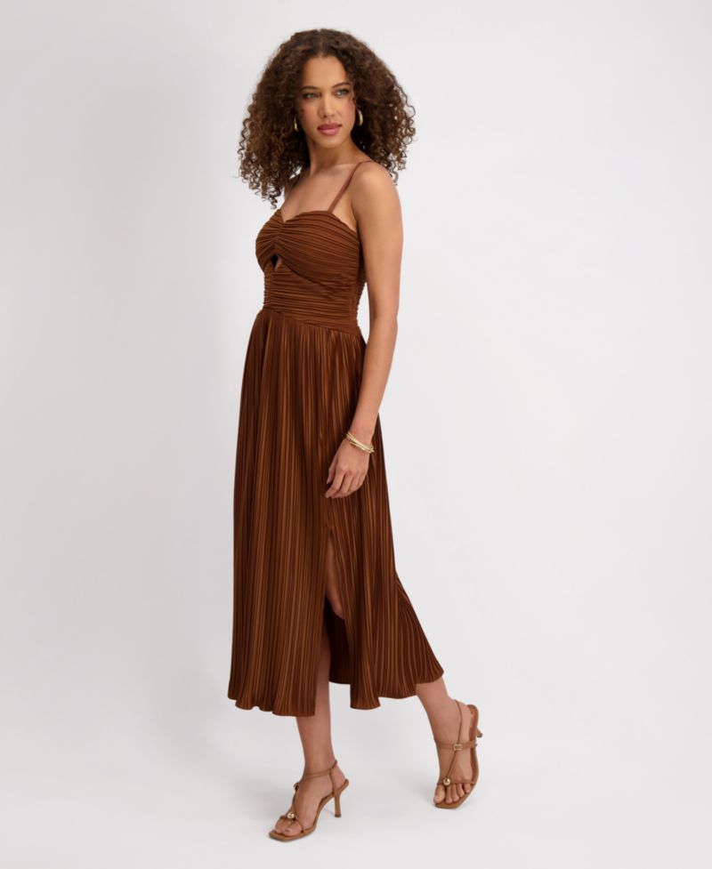 Women's Pleated Woven Sleeveless Midi Dress
